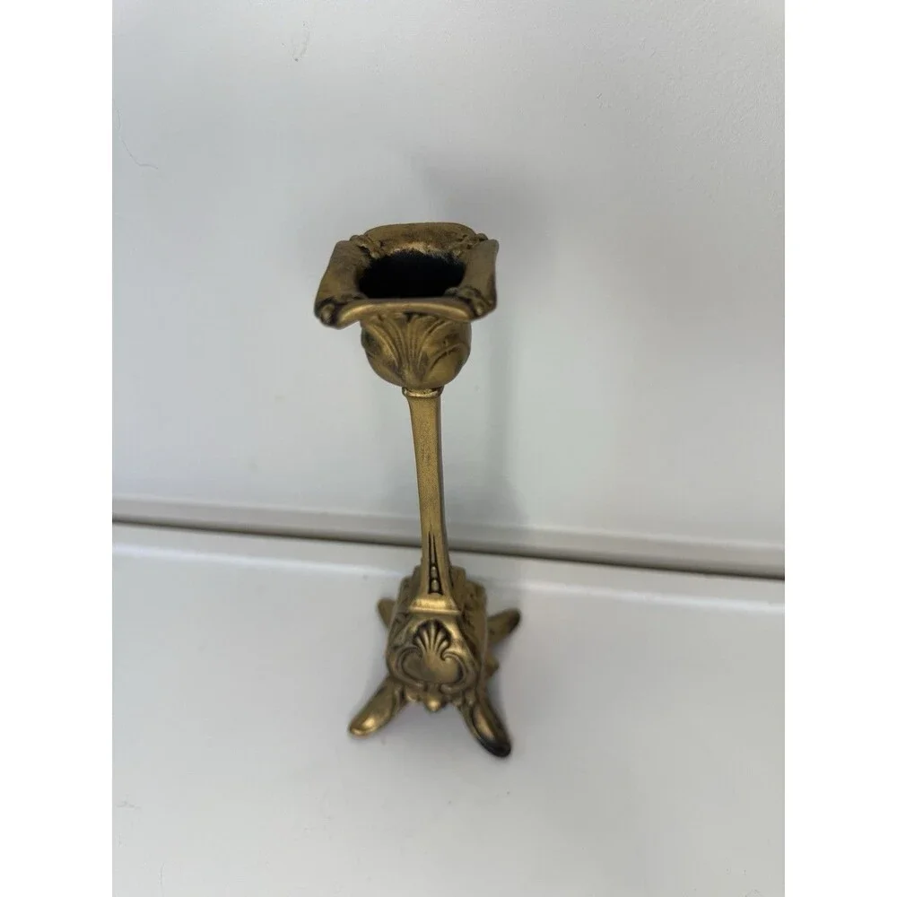 Vintage Gold Tone Ornate Candlestick Holder 8” Hollywood Regency Gothic Decor